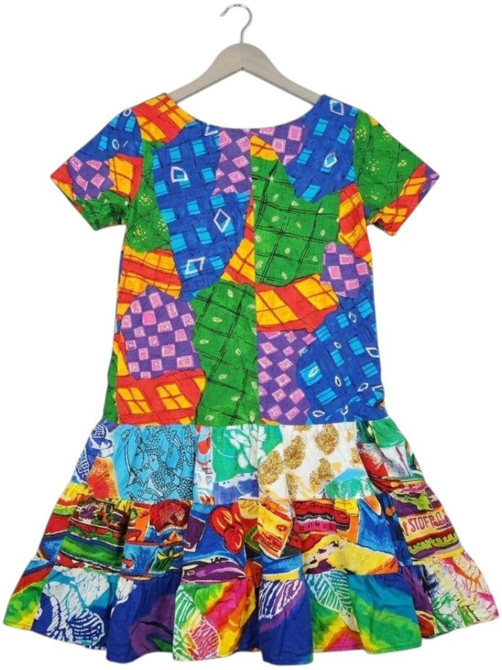 Vintage Jams World "Hattie" Drop Waist Patchwork Dress Medium Dopamine $135 - Picture 3 of 5